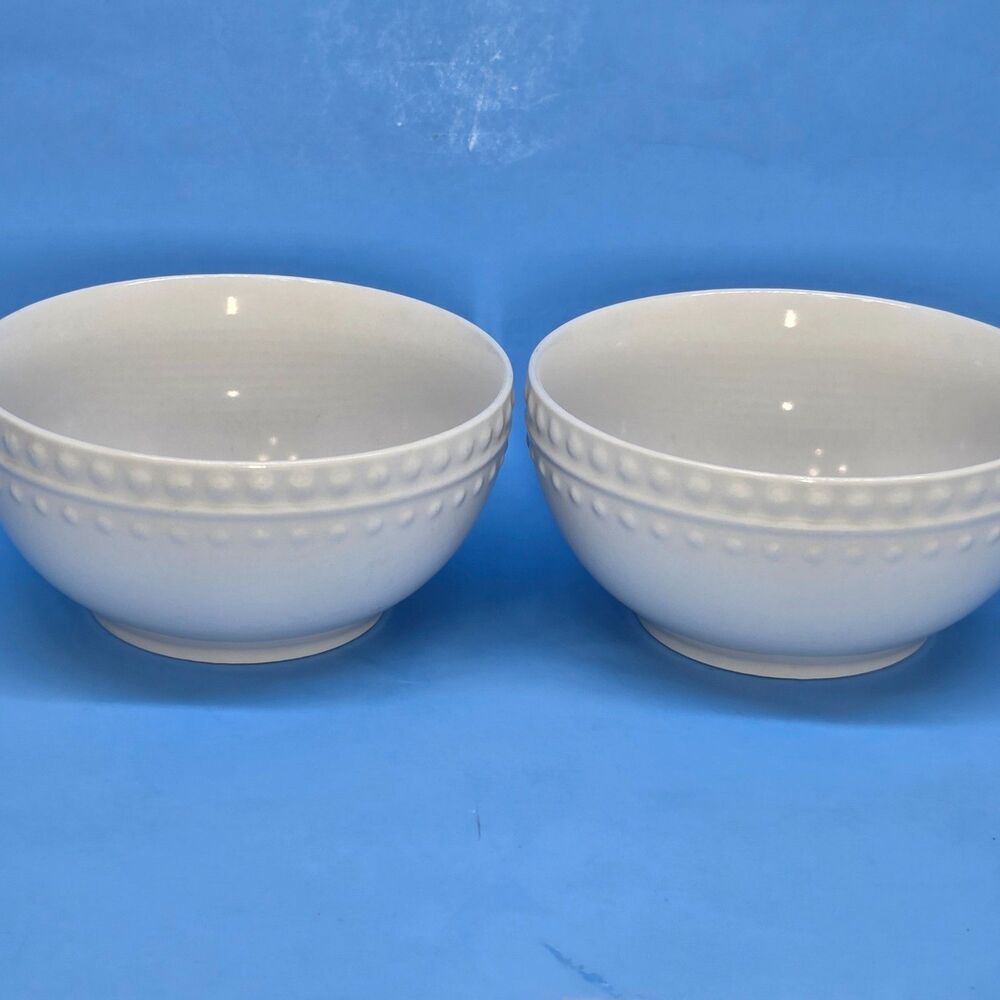 Mikasa Gourmet Basics White Dots Cereal Bowls Set of 2